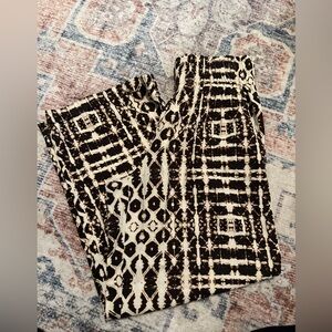 INC International Concepts Black and Cream Geometric Wide Leg Pants